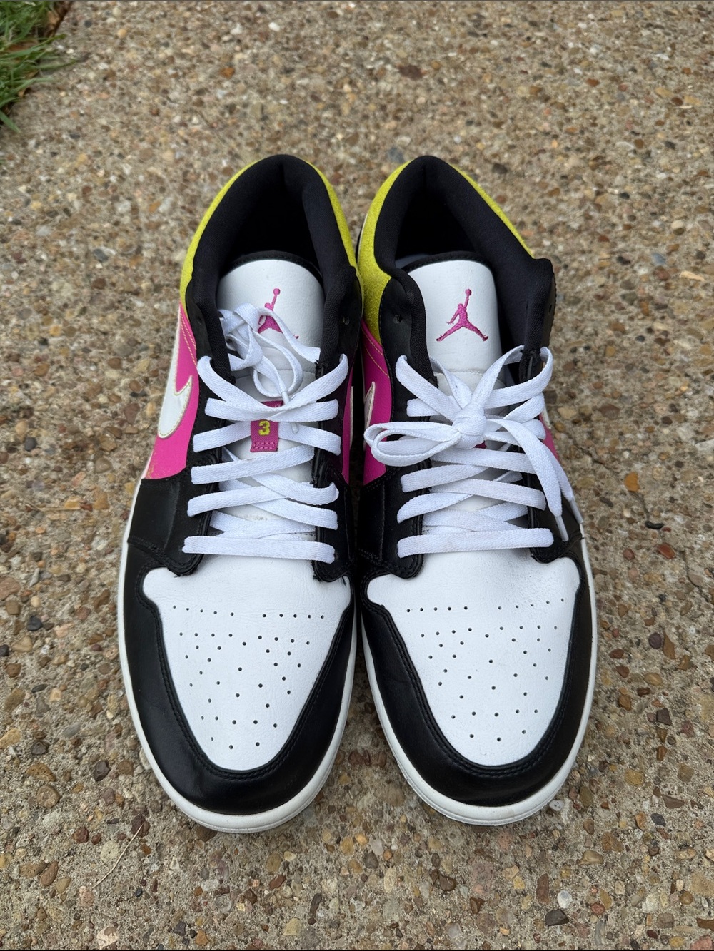 Nike Jordan’s Low Top Sneakers in White, Black, Pink & Yellow